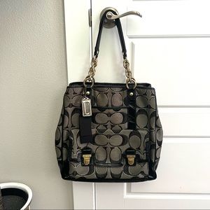 Authentic Coach Original Poppy Tote Bag, Gold Metallic Details, Black Leather